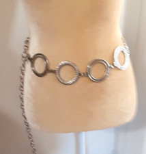 Chico's silver tone rhinestone circle metal belt 50" long with extension