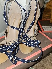 Womens Polka Dot Prom Shoes Bowknot Kitten Heels Pointed Toe Slingback Sandals
