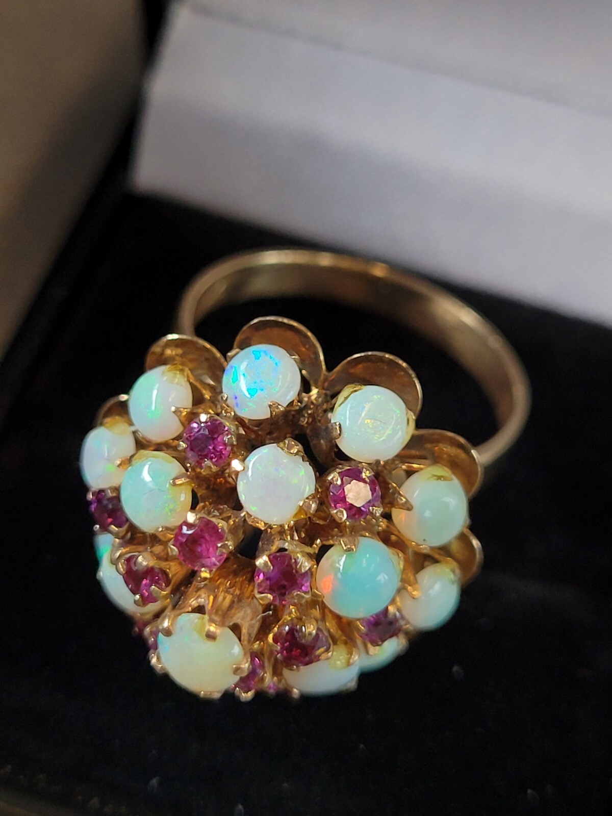 Opal Ruby Statement Ring Size 9.25 Cluster Cockta… - image 5