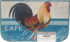 PRINTED KITCHEN NYLON RUG nonskid 17"x28" CAFE ROOSTER, Blue, D Shape, BH