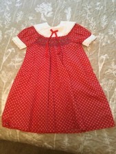 Vintage Polly Flinders Hand Smocked Red Lace Trimmed Dress Size 6 St. Vincent