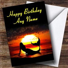 Mermaid At Sunset Personalised Birthday Greetings Card