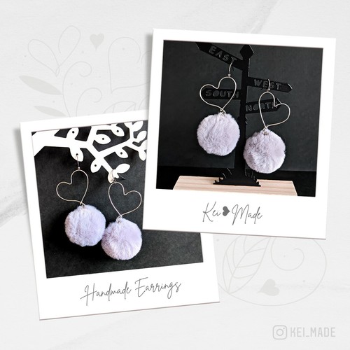 π¦πΊ Handmade in AU Silver plated heart wire craft pompom dangle earrings - Picture 2 of 4