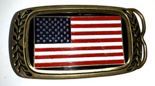 Heritage Buckles American Flag Belt Buckle Patriotic Solid Brass Vintage FLAW