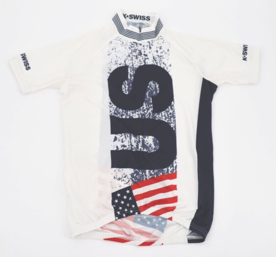 K Swiss Ladies Cycling Jersey USA Short Sleeves Top Half Zip Back Pockets