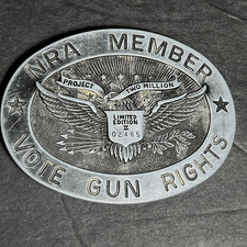 Vintage Pewter NRA Limited Edition Belt Buckle Vote Gun Rights Numbered Low