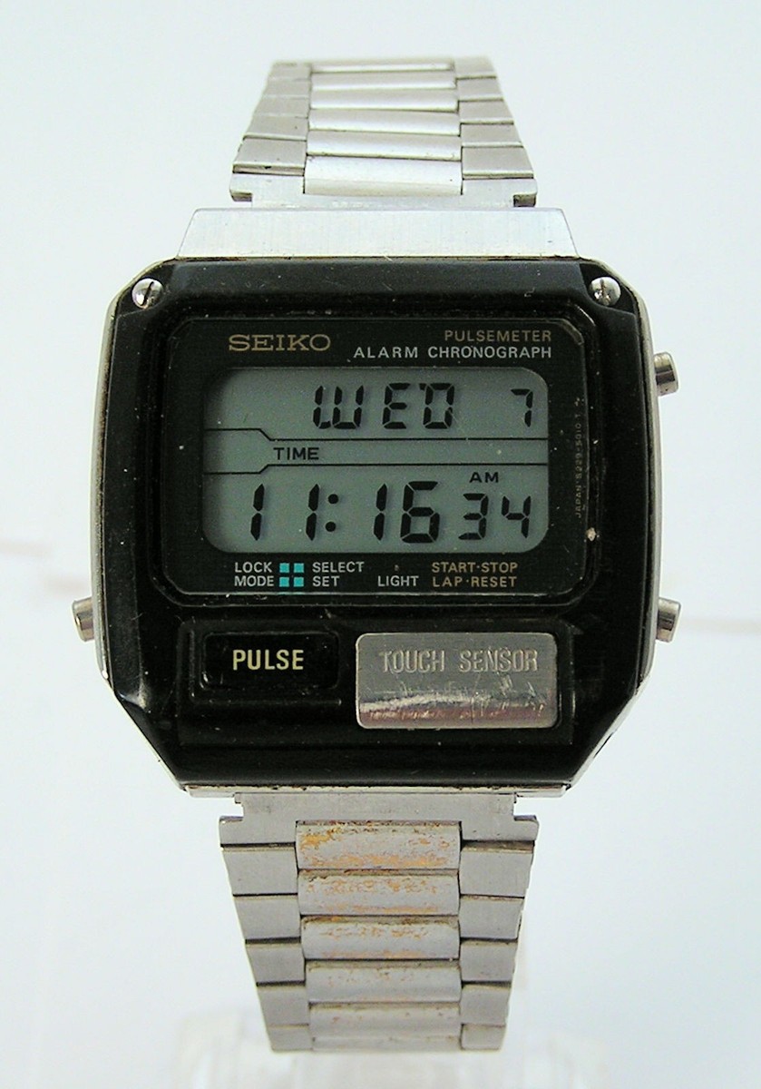 Rare 1980's Seiko S229-5019 Pulse Meter LCD Men's Stainless Rare 1980's Seiko S229-5019 Pulse Meter LCD Men's Stainless