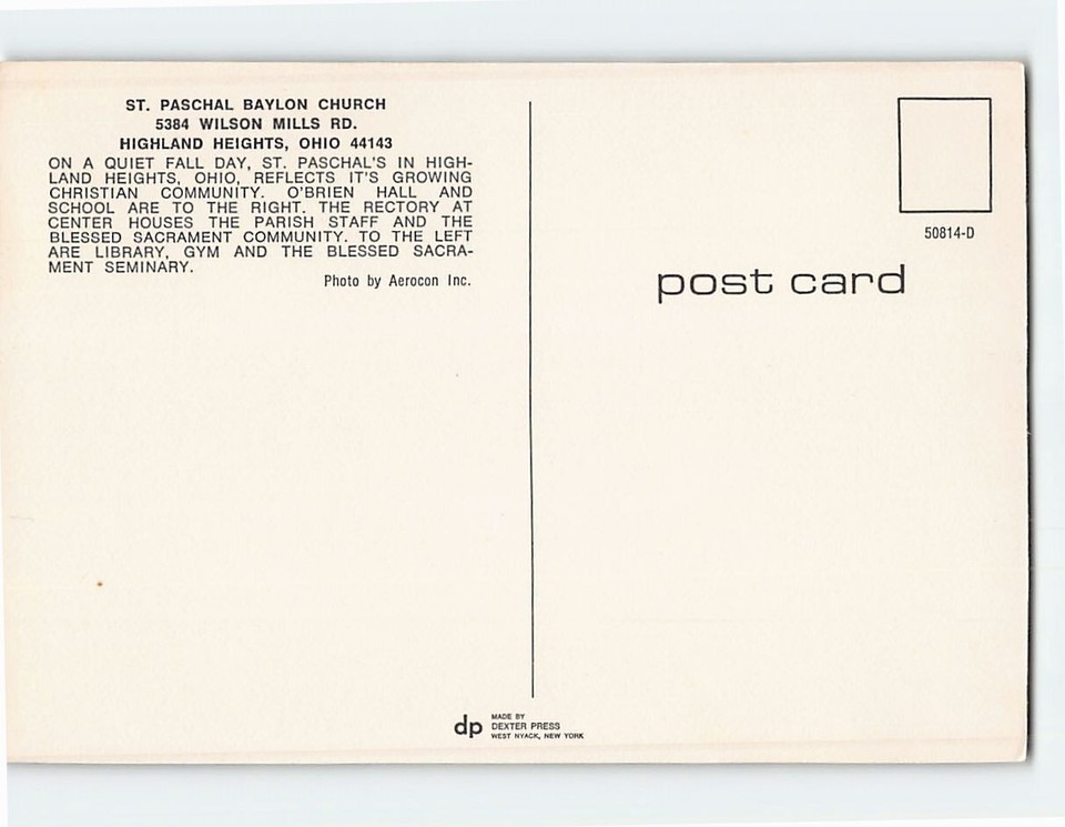 Postcard Aerial View St. Paschal Baylon Church Highland Heights Ohio