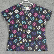 Despicable Me Minions Floral Black Have A Nice Day Nursing Scrub Women M