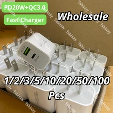 For Android iPhone X 11 12 13 14 PD 20W USB-C Dual Port Adapter Wall Charger Lot