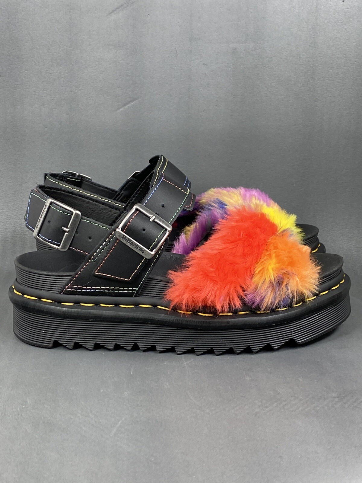 Dr. Martens VOSS II Faux Fur Leather Sandals W6 Eur 37 Multicolor image 2