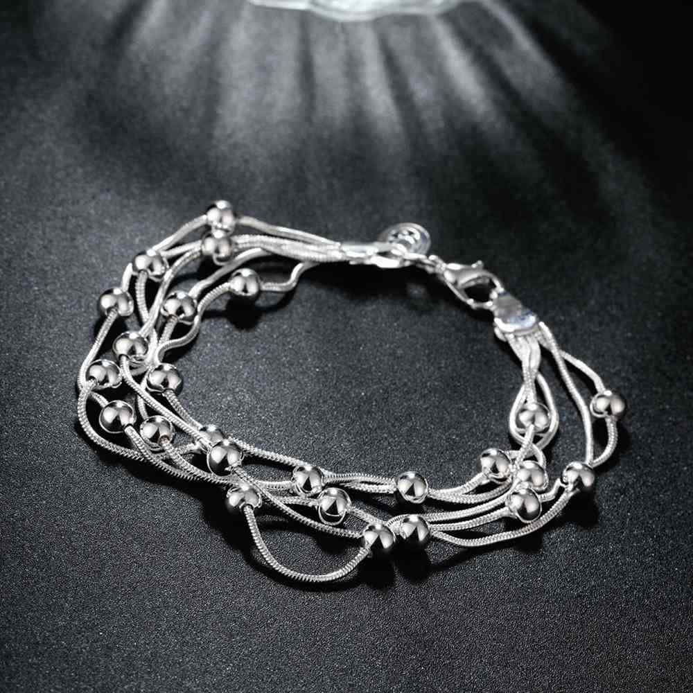 2PCS Hot 925Sterling Solid Silver Jewelry 5Chain Beads Bracelet