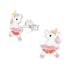 Children's Girls 925 Sterling Silver Glitter UNICORN Stud Earrings