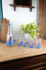 Service à Orangeade en Verre Soufflé – Motif Cigogne – Bleu et Blanc 🇫🇷