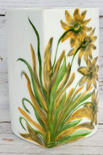 Heinrich Porzellankultur Germany Sunflowers Heart-Shaped Vase #2254 Signed 7"