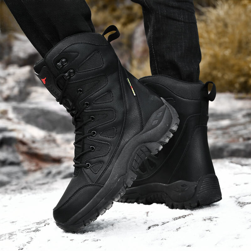 Waterproof Leather Hiking Boots for Men - Warm Winter Snow Sneakers Outdoor Adventure-image