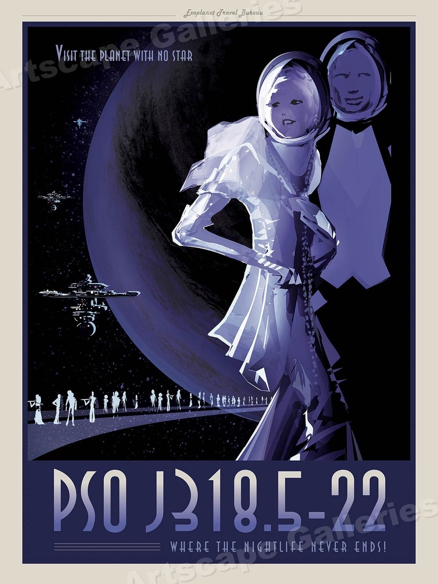 Retro Style Space Poster - PSO J318.5-22 the Planet with no Star