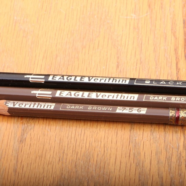 3 Vintage Berol Verithin Eagle Colored Pencils 747 Black and 756 Dark