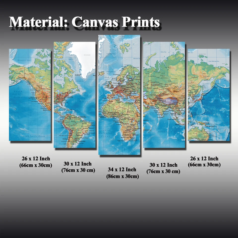 World Map Set Of 5 Pcs Puzzle Thin Canvas Poster Art Home Bar Wall Decor 21 - Image 3 of 4