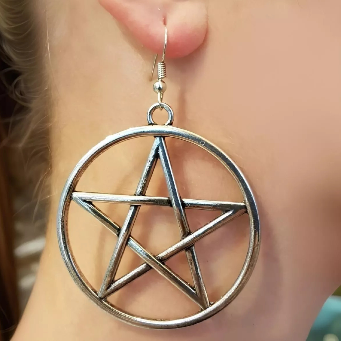 Pentacle Earrings Large Drop Dangle Metal Gothic 5cm Ethnic Bohemian Jewellery