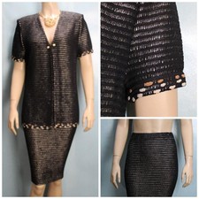 St John Collection Black White Jacket Skirt M L 8 10 2pc Suit Short Sleeve Multi