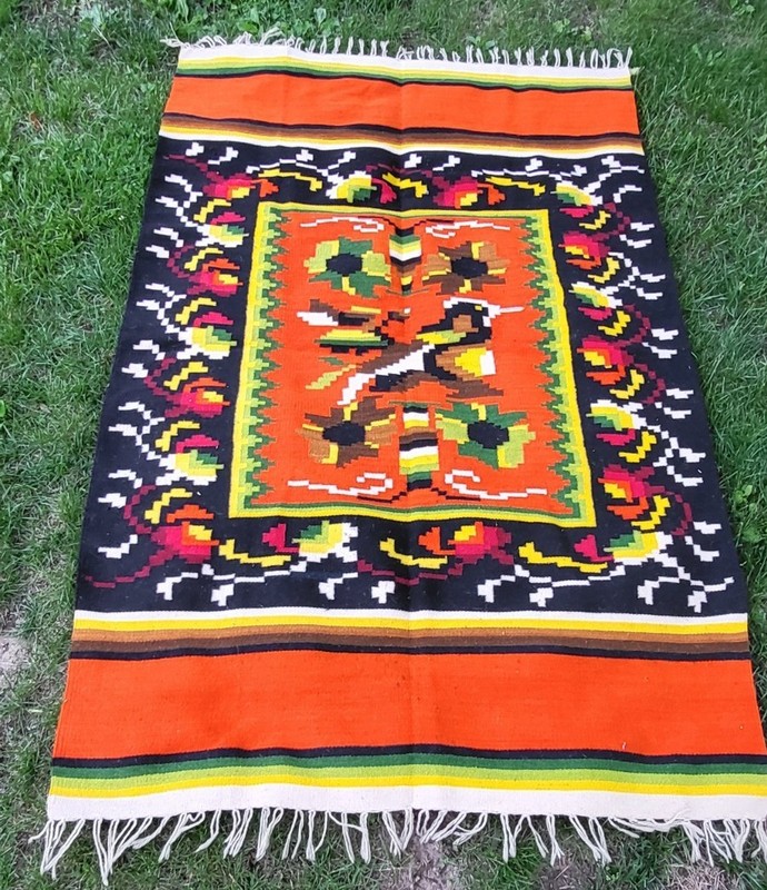 Vintage Wool Blend Rug Red Orange 7' x 4' Home Decor 