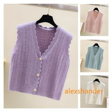 Women Knitted Cardigan Vest Gilet Sleeveless Sweater Jumper Waistcoat Causal