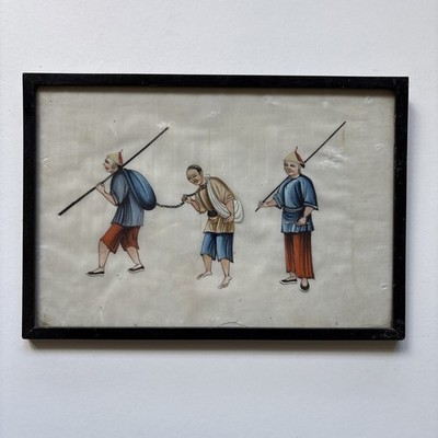 Antikes chinesisches Kernpapier Aquarell Gemälde Strafszene 19. Jahrhundert