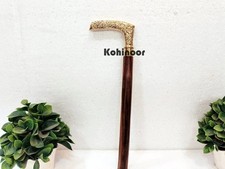 Solid Brass, Engraved Head Handle, Victorian Handmade, Wooden Walking Stick