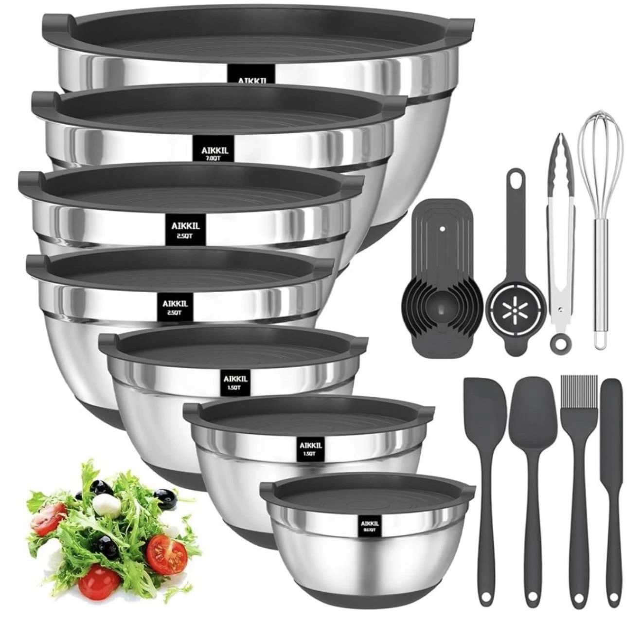 Cookware Set Mixing Bowls & Utensils Airtight Lids, 20 piece Stainless Steel