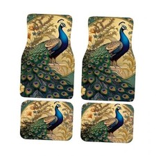 Artistic Fabric Car Floor Mats-Non-Slip Rubber Backing,Peacock,Front & peafowl