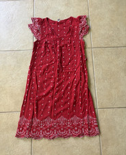 Old Navy Red/White Embroidered Tassel V-Neck Ruffle Sleeve Woven Dress XS