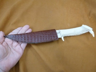 GK617-1) 11'' large Real Alligator gator jawbone blade knife + teeth w/ sheath