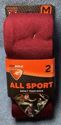 Sof Sole Allsport Tube 2 Pack Knee High Socks, Maroon, Medium