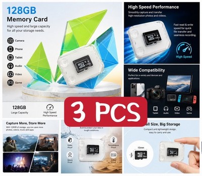 3 PCS 128GB Micro SD Memory Card TF Flash Card High Speed Storage for Camera P