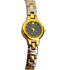 Vtg Citizen Watch Women's 22mm Black Dial Gold Plated Two Tone Band Japan
