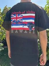 Hawaiian Islands of Aloha Flag Premium Graphic Tee Men Cotton T-Shirt