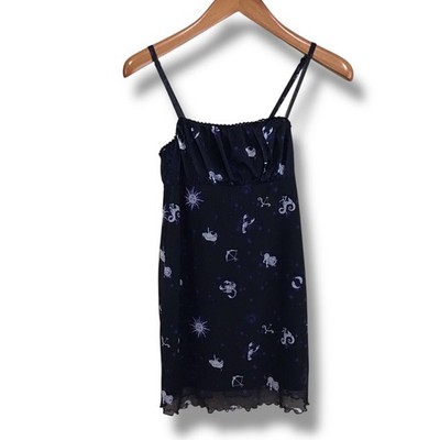 Bershka Black Zodiac Constellation Mesh Mini Dress Spaghetti Strap S NWOT