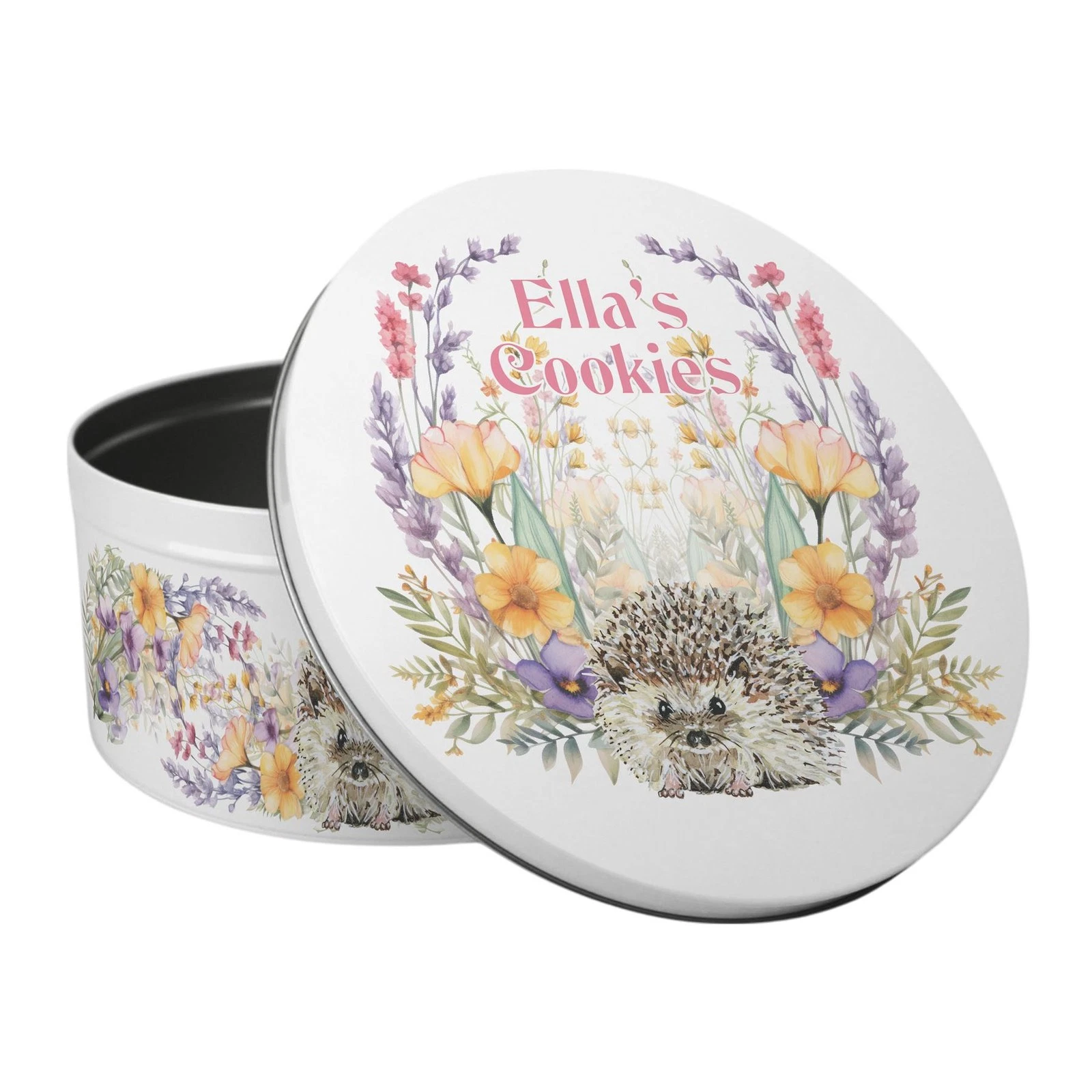 Personalised Floral Hedgehog Cake Tin - Wildlife Kitchen Gifts for Nature Lovers