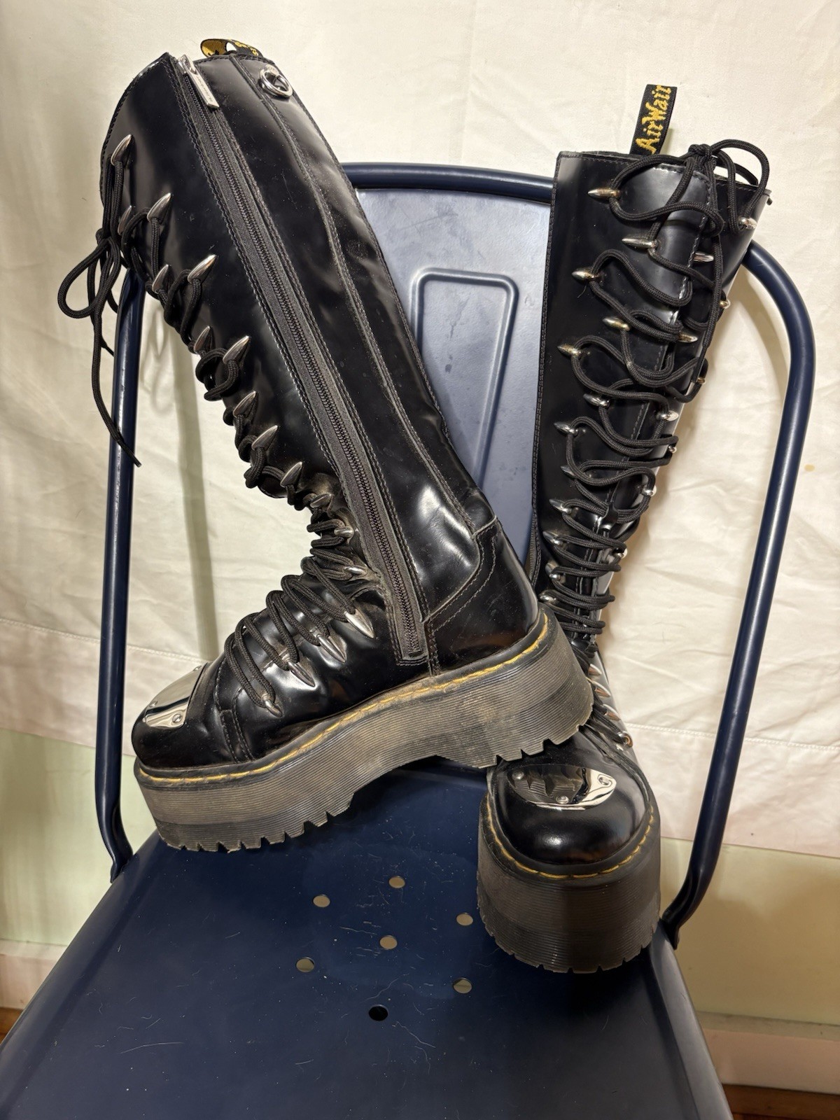 SAOLA Stivali al ginocchio Dr Martens 1B60 Max doppia suola plateau gotico rari! Taglia 8 EU 39