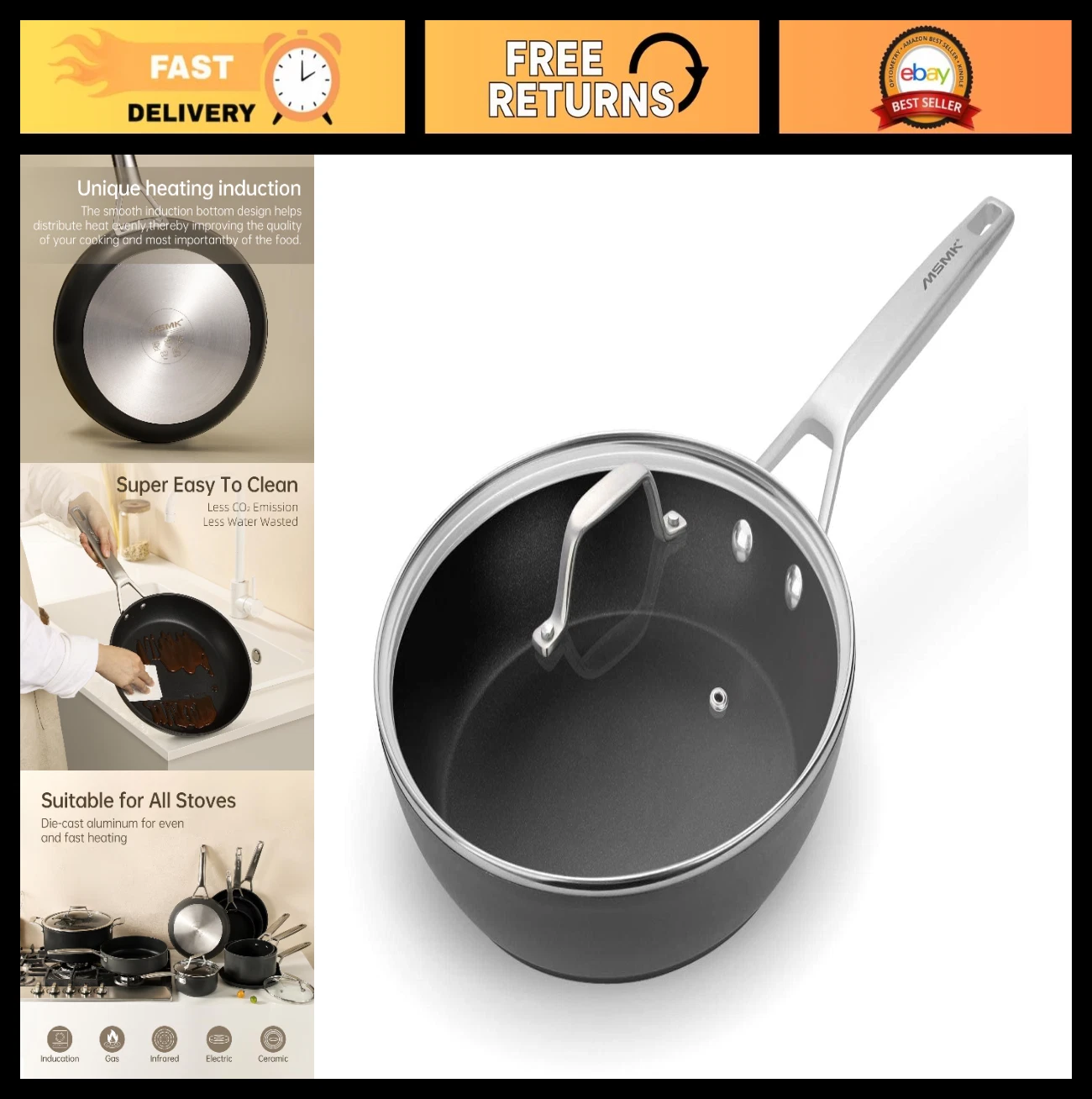 10" Nonstick Frying Pan with Lid - Induction, Ceramic & Gas Cooktops, Oven Safe