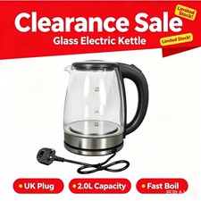 2L Glass Electric Kettle Fast Boil LED Blue Light Tea Coffee 360 Water Boiler UK