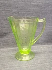 Jeanette Poinsettia Green Depression Uranium Glass Pitcher 32oz 7.5”