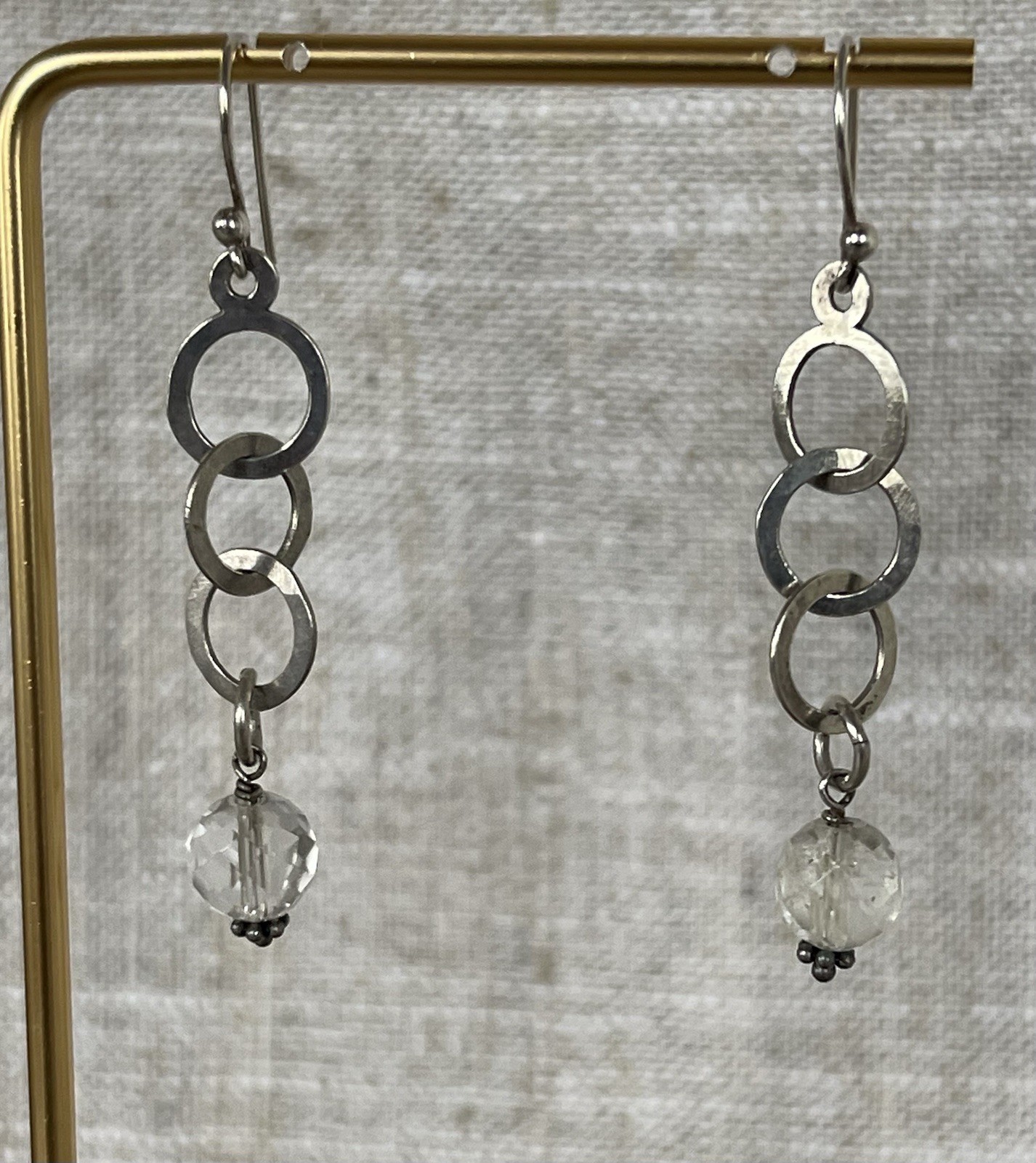 Vintage Silver Three Interlocking Rings Dangle Mo… - image 4