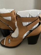Ted Baker Leather Cut-out Block Heel Sandal Light Brown Brand New 