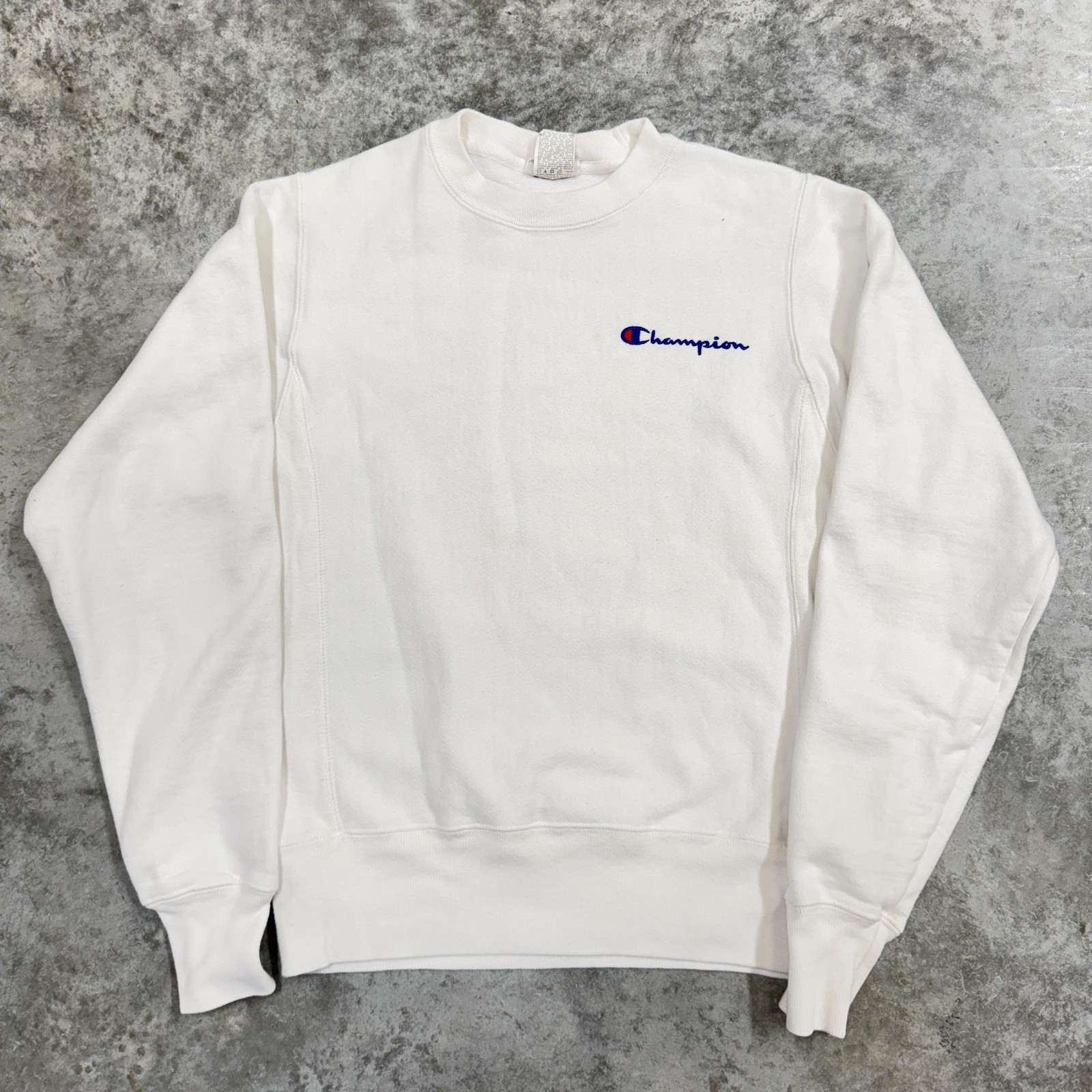 Champion Sweatshirt Mens X-Small White Reverse Weave Crewneck Embroidered flaw