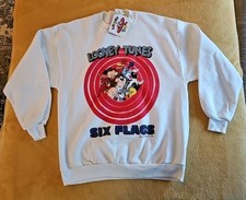 Six Flags Sweatshirt 90s Looney Tunes 1992 w/Tags Sz L White Vintage