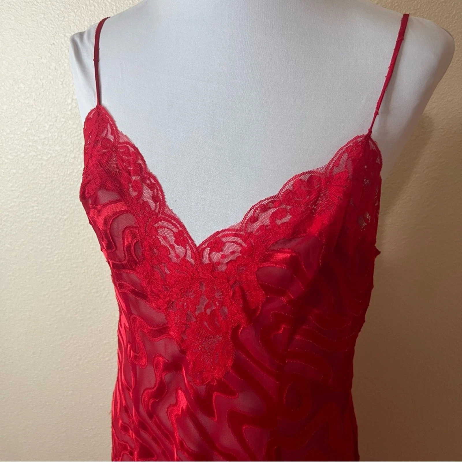 UNDERCOVER Vintage Abito maxi slip Victoria’s Secret rosso pizzo trasparente GRANDE Y2K