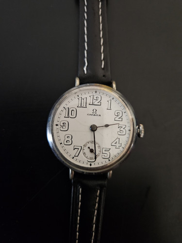 VINTAGE 1913 OMEGA STERLING SILVER WW1 OFFICERS TRENCH-WATCH ENAMEL DIAL