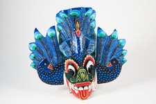 Sri Lanka Hand Carved Painted Wood Wall Hanging Traditional Healing Mask Peacock